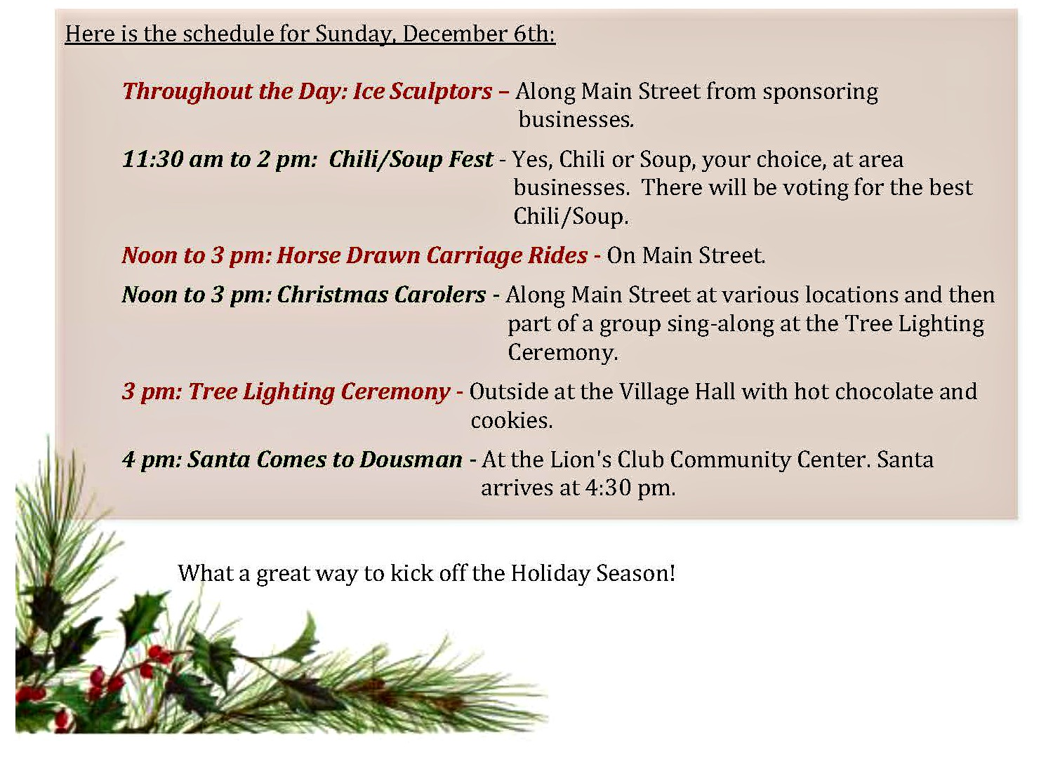 Santa Comes to Town & Old Fashioned Dousman Christmas Event “A