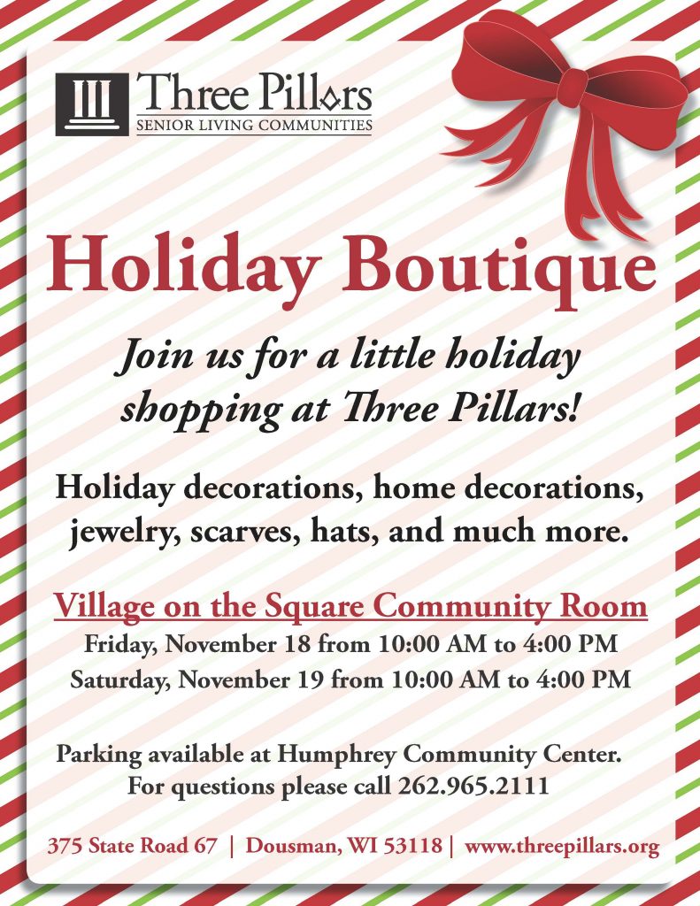 Shopping, Three Pillars, Senior Living Community, Holiday Boutique, Dousman, WI